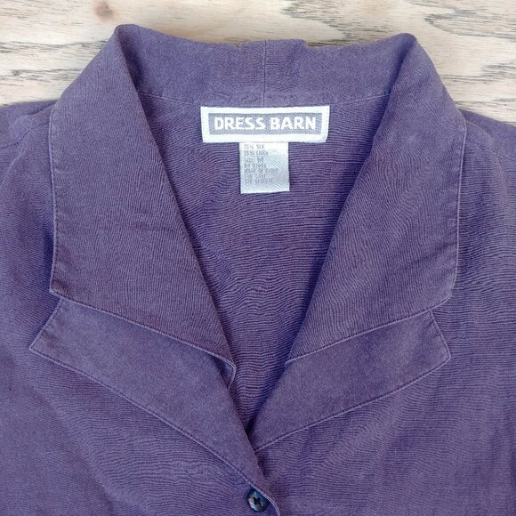 Vintage 75% silk 25% linen collar shell button down purple top blouse Medium - Picture 8 of 12